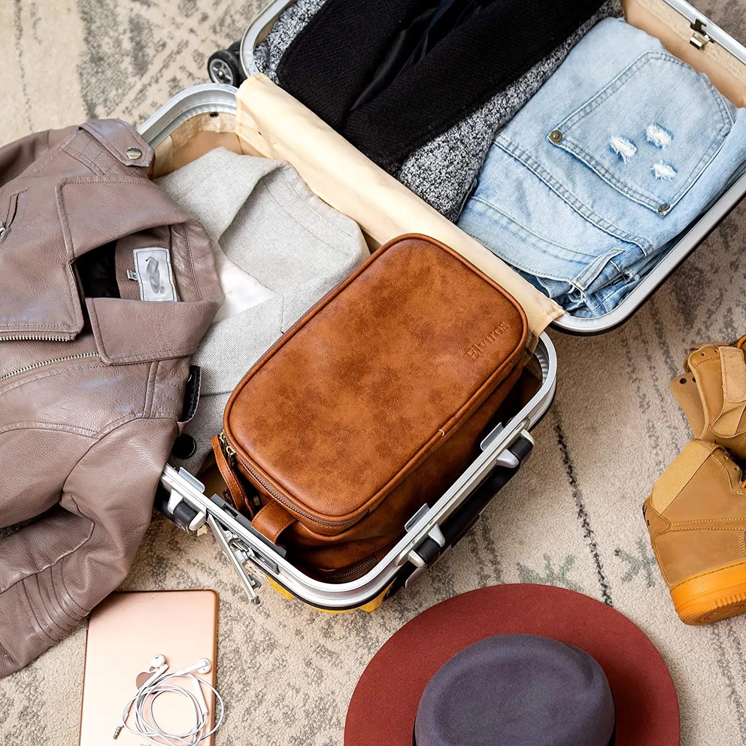 Men's Executive Dopp Kit - Waterproof Leather Travel Toiletry Organizer