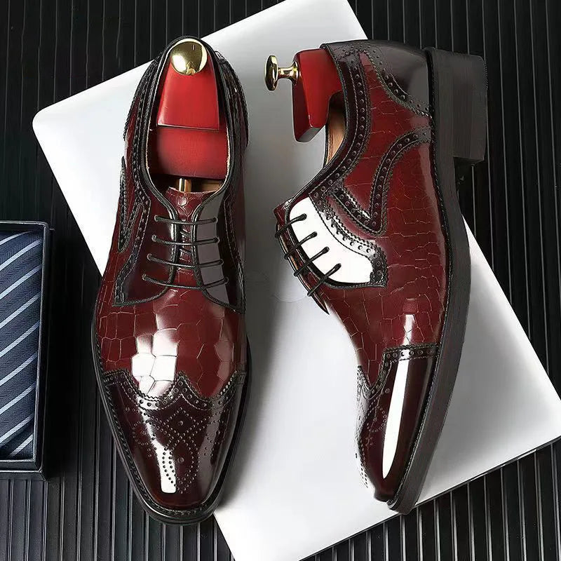 Wicklow | Men's Crocodile Print Leather Oxford Shoes