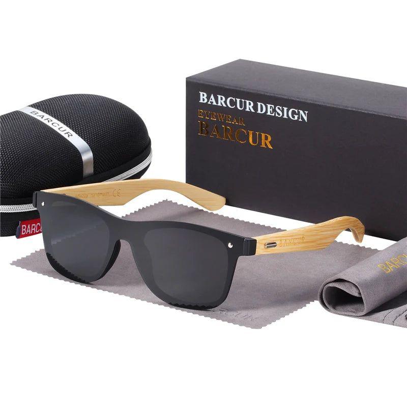 Barcur Men's Oversized UV400 Sunglasses - Fashion Shades with Natural Bamboo Wood Design