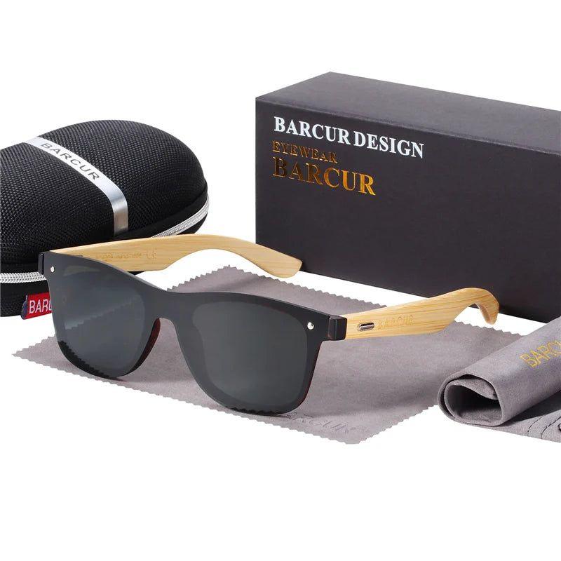 Barcur Men's Oversized UV400 Sunglasses - Fashion Shades with Natural Bamboo Wood Design