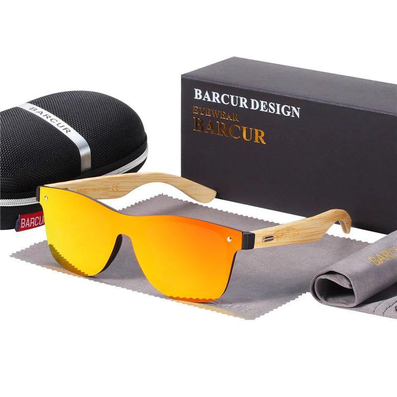 Barcur Men's Oversized UV400 Sunglasses - Fashion Shades with Natural Bamboo Wood Design