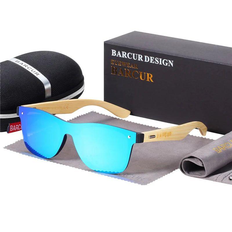 Barcur Men's Oversized UV400 Sunglasses - Fashion Shades with Natural Bamboo Wood Design