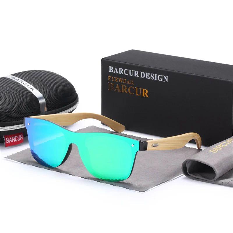 Barcur Men's Oversized UV400 Sunglasses - Fashion Shades with Natural Bamboo Wood Design