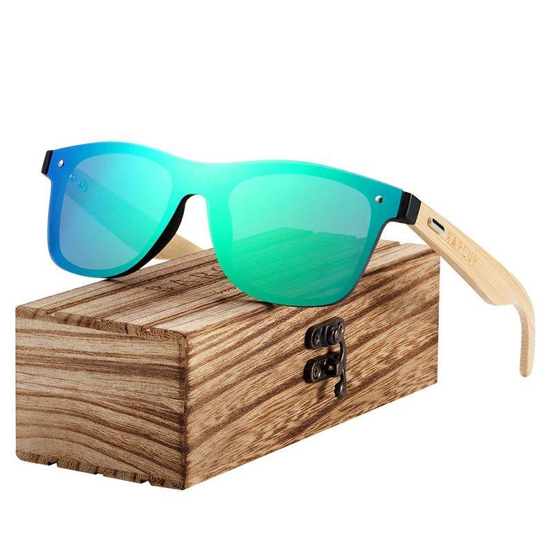 Barcur Men's Oversized UV400 Sunglasses - Fashion Shades with Natural Bamboo Wood Design