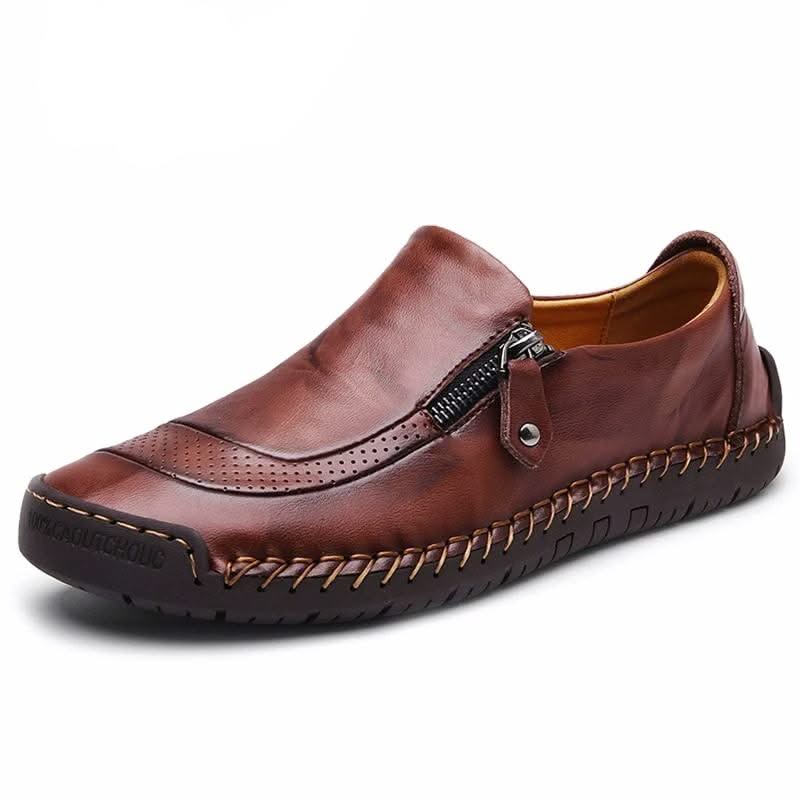 Archibald | Classic Brown Leather Moccasins for Men with Zipper