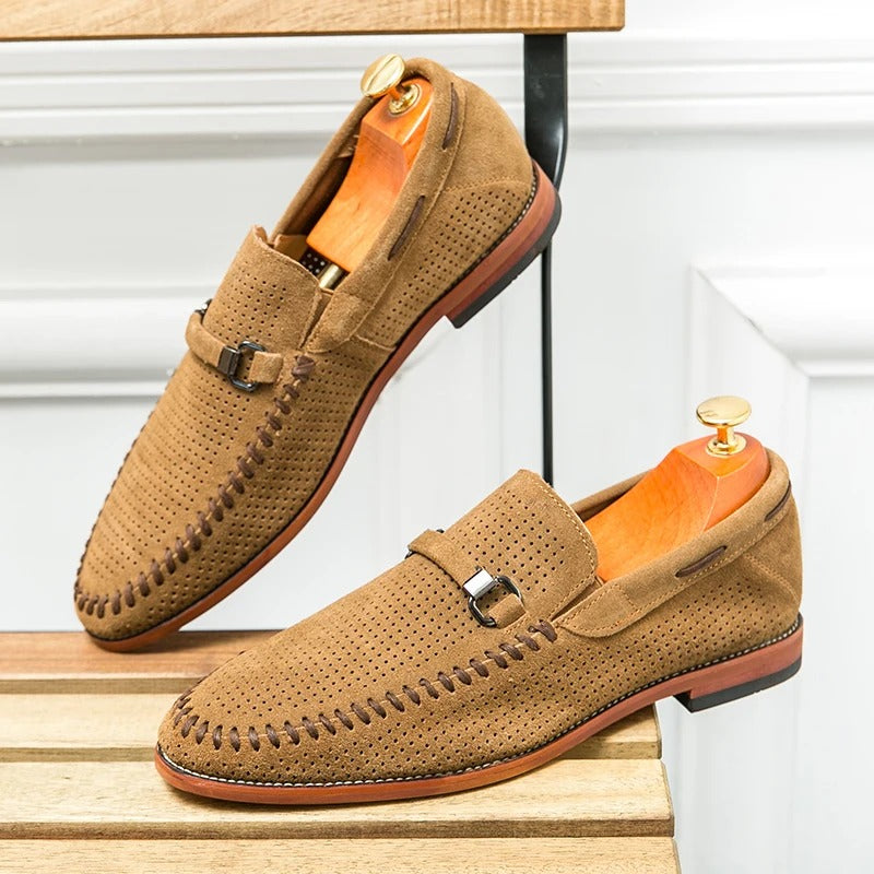Alden Men's Suede Moccasins - Breathable Hollow Out Genuine Leather
