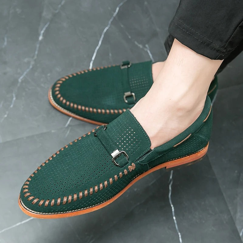 Alden Men's Suede Moccasins - Breathable Hollow Out Genuine Leather