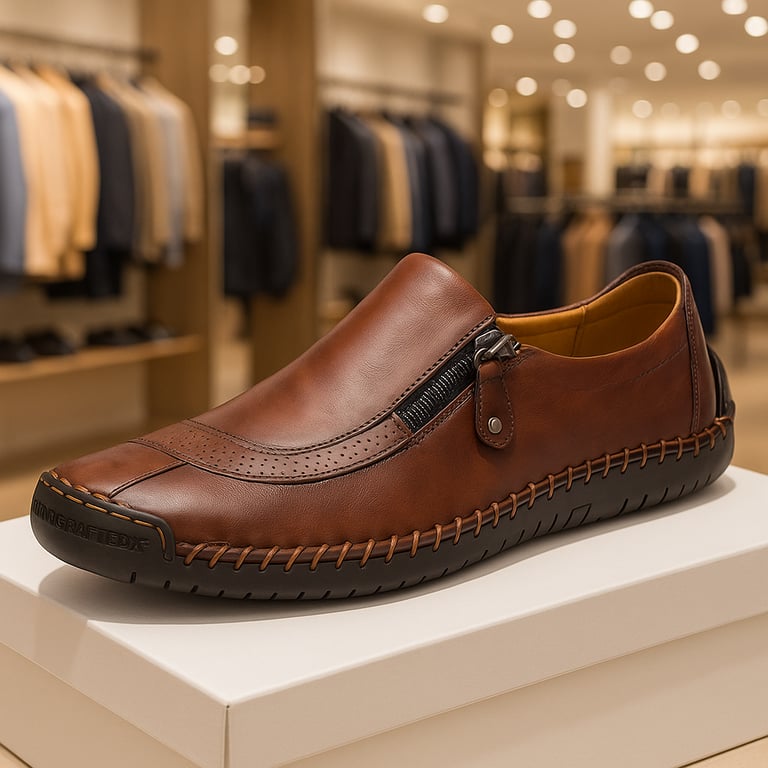 Archibald | Classic Brown Leather Moccasins for Men with Zipper