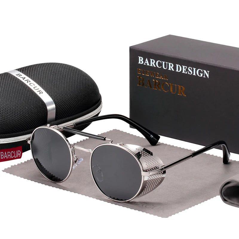 Men's Retro Round Steampunk Sunglasses with Polarized Lenses and UV400 Protection