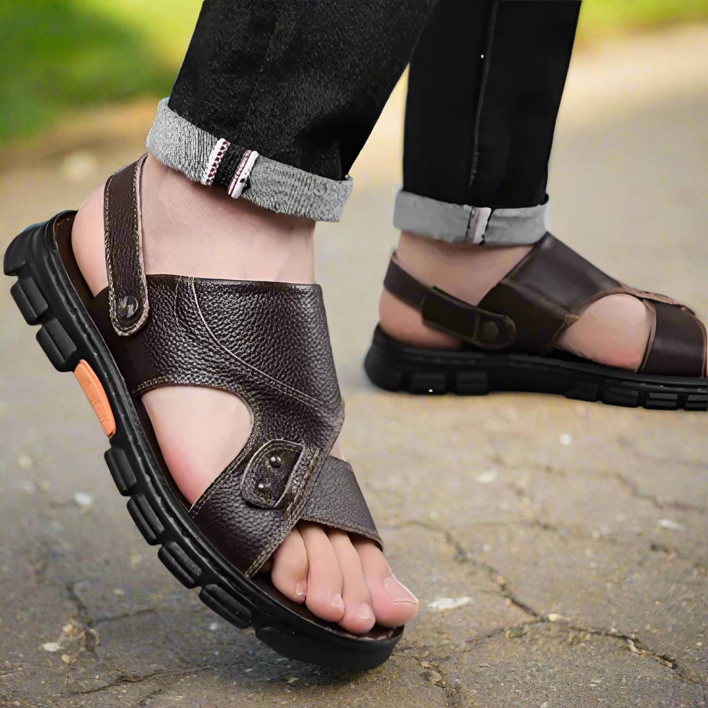 Logan Men's Leather Open-Toe Sandals with Thick Sole