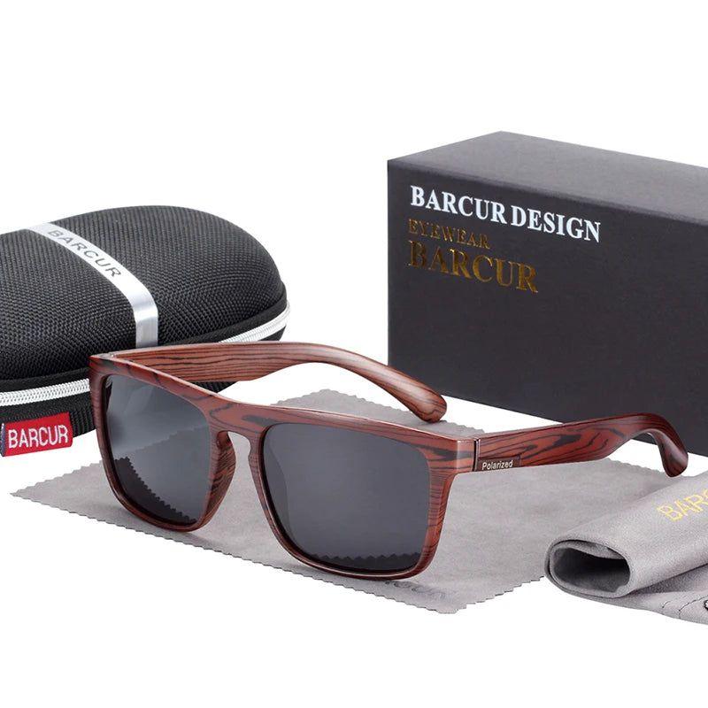 Stylish Polarized Men's Sunglasses with Faux Wood Frames and UV400 Protection