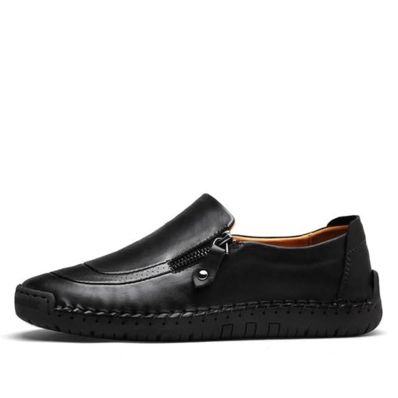 Archibald | Classic Black Leather Moccasin Shoes for Men with Zipper